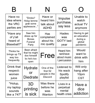Wantnot Bingo Card