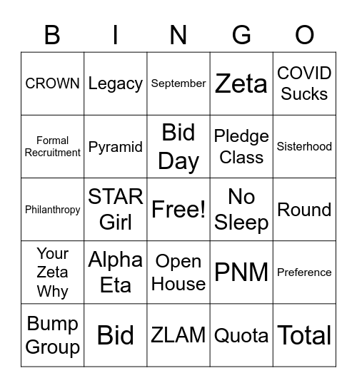 ZTA Lingo Bingo Card