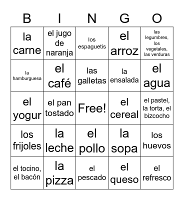 Explore Spanish Foods Bingo Card