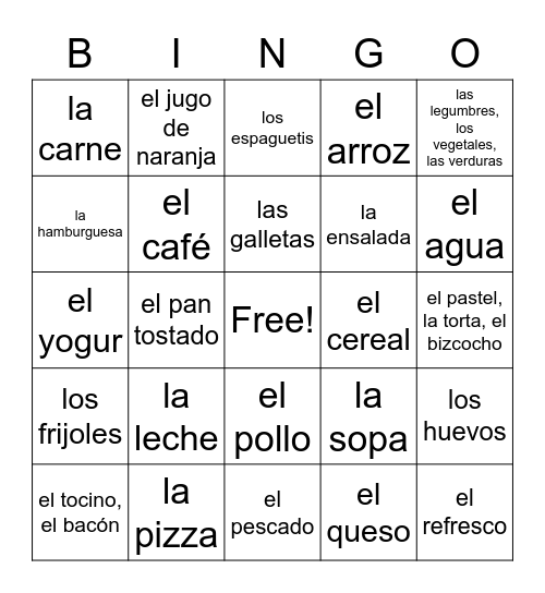 Explore Spanish Foods Bingo Card