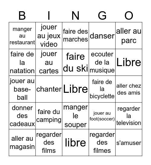 Ma famille aime.... Bingo Card