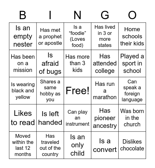 🐝 BEE-NGO!  Find a sister who... Bingo Card
