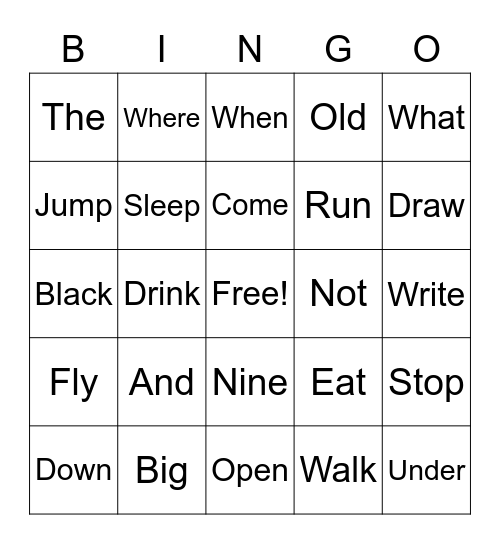 WORDS Bingo Card