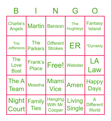Silver Star - TV SHOWS 70s, 80s, & 90s Bingo Card