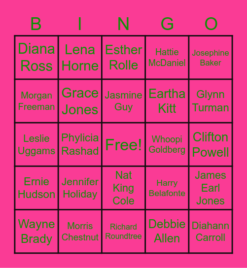 "Silver Star" Actors & Actresses Bingo Card