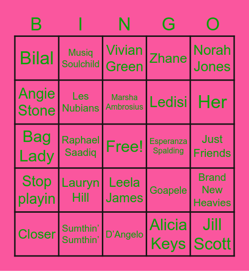 Silver Star - NEO SOUL  ARTIST / SONGS Bingo Card