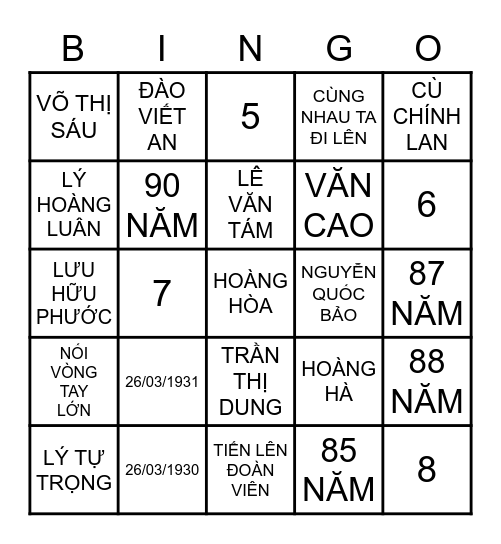 ĐOÀN TNCS HCM Bingo Card