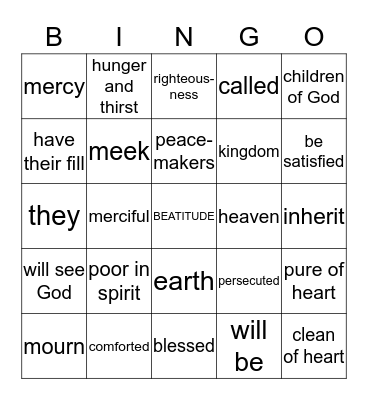 Beatitude Bingo Card