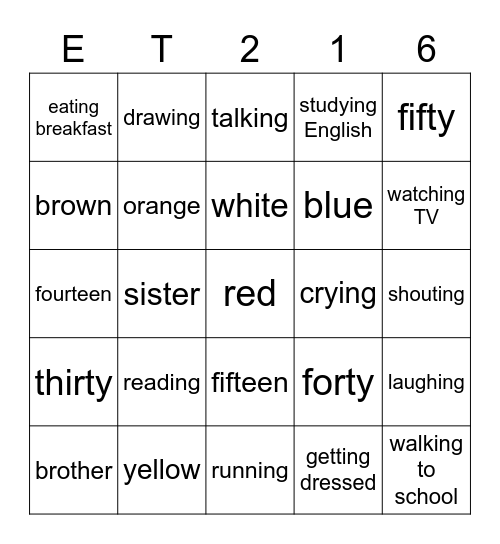 ET 2 unit 1-6 Bingo Card