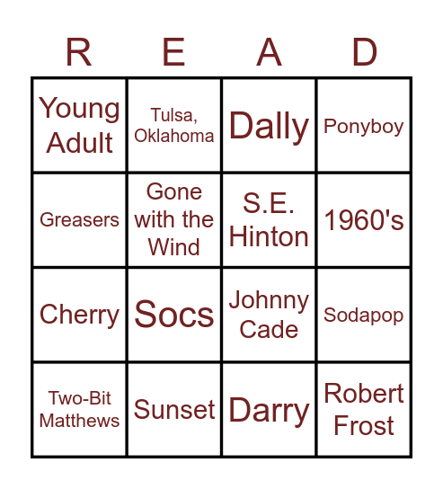 Outsiders Bingo Card