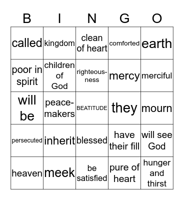 Beatitude Bingo Card