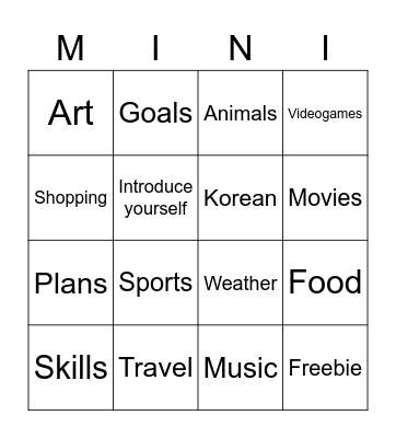 Mini Missions Bingo Card