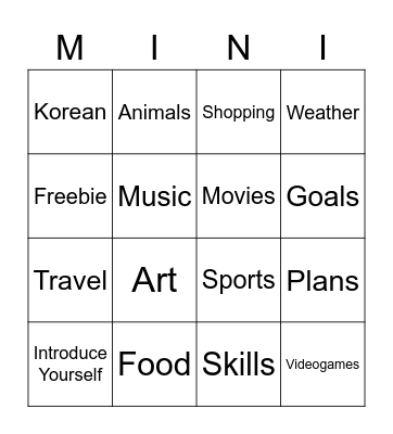 Mini Missions Bingo Card