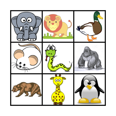 ANIMALS Bingo Card