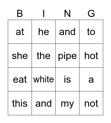 SS4 Sight Words Bingo Card