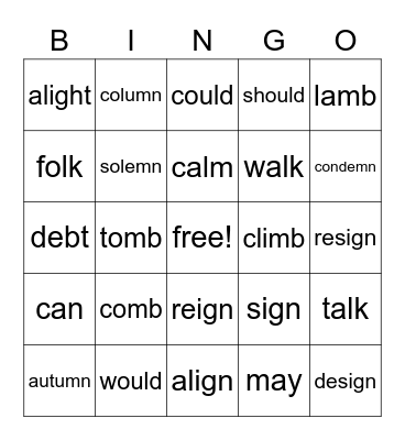 CE Pre-Basic Lesson: Silent Letters Bingo Card