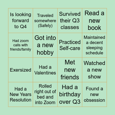 Welcome back bingo! Bingo Card