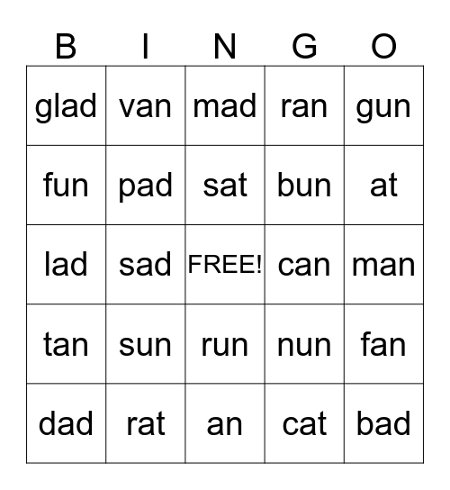 Word Bingo Card