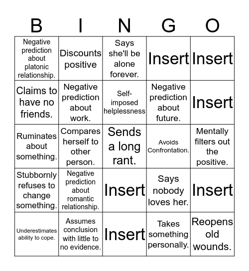 Meagan's Depression Being Bingo Card