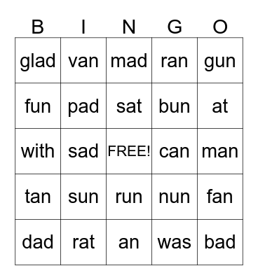 Word Bingo Card