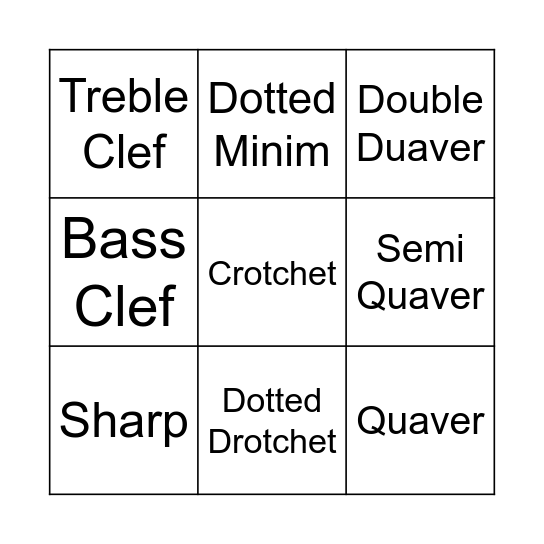 Note Values Bingo Card