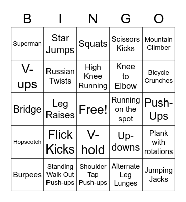 Fitness Bingo Card