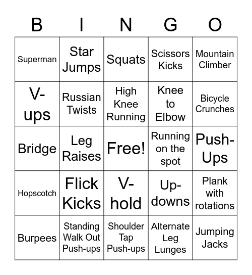 Fitness Bingo Card