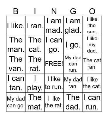 Word Bingo Card