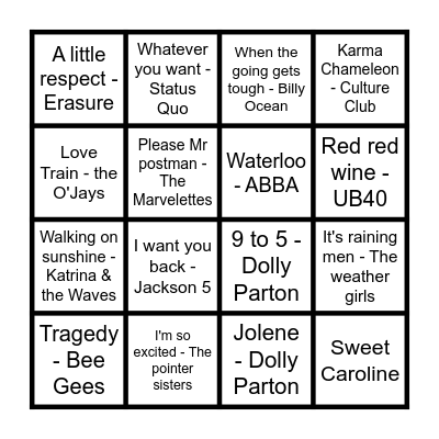Musical Bingo Card