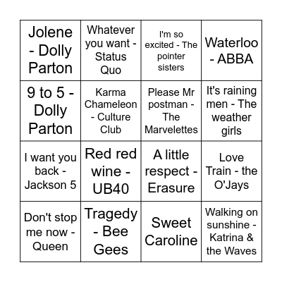 Musical Bingo Card