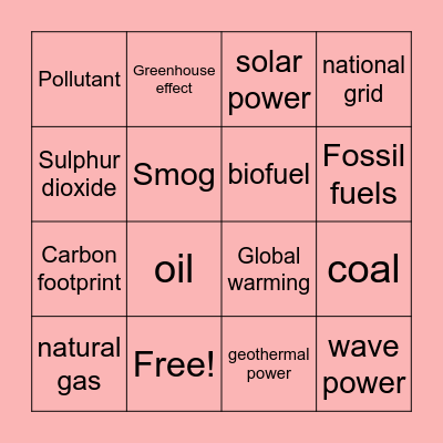 Energy Bingo Card