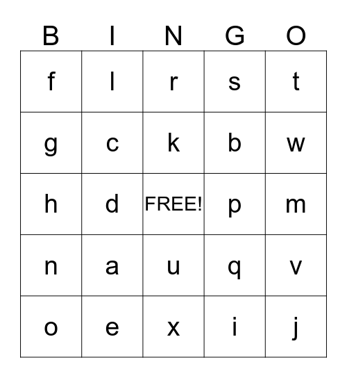 Alphabet Bingo  Bingo Card