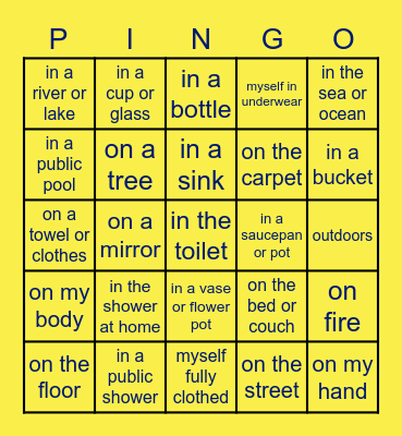 I have peed ... Bingo Card
