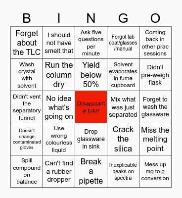 Chemistry Lab Bingo Card