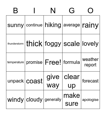 Unit16 Weather Bingo Card