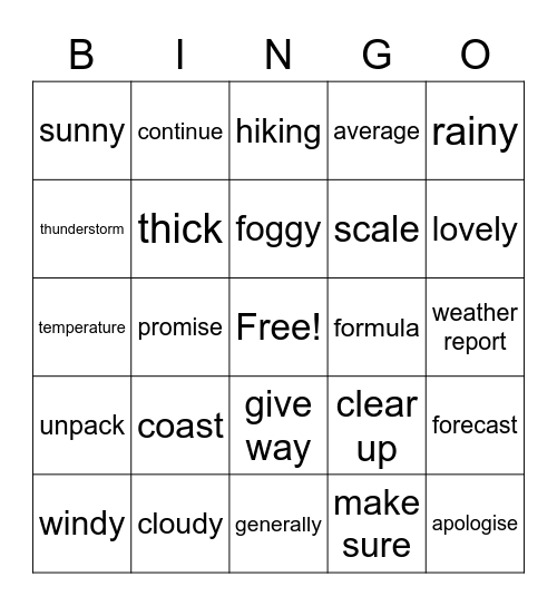 Unit16 Weather Bingo Card
