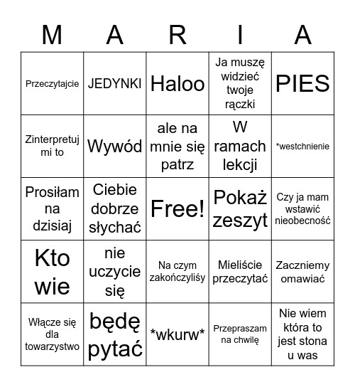 Urbanka Bingo Card