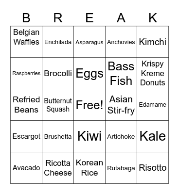 Spring Break Bingo Card