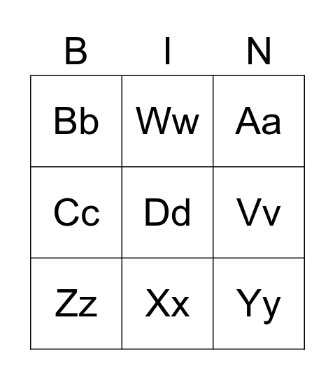 Letter Bingo Card