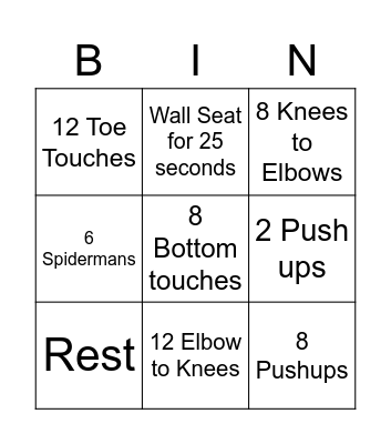 Fitness Bingo Card