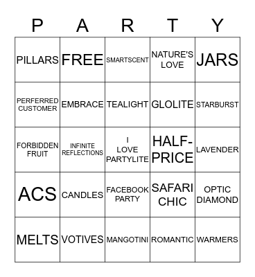 PARTYLITE BINGO Card