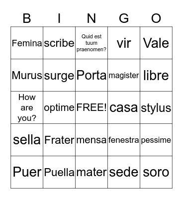 Latin/Vocabulary Bingo Card