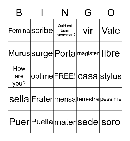 Latin/Vocabulary Bingo Card