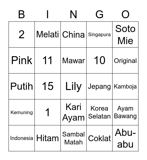 MV99MARK Bingo Card