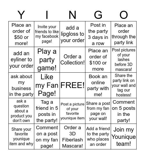 Party Yingo!!! Bingo Card