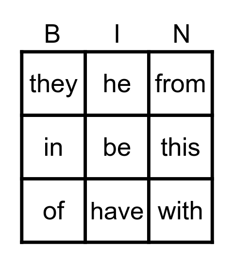 Reading Horizon Bingo Card