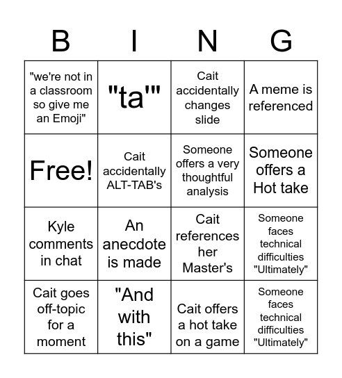 Untitled Bingo Card