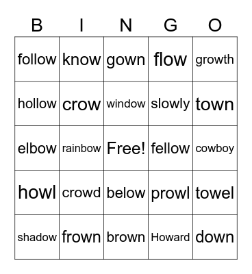 Sounds of 'ow' Bingo Card