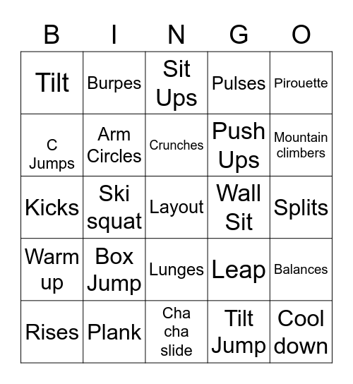 Strength & Stretch Bingo Card