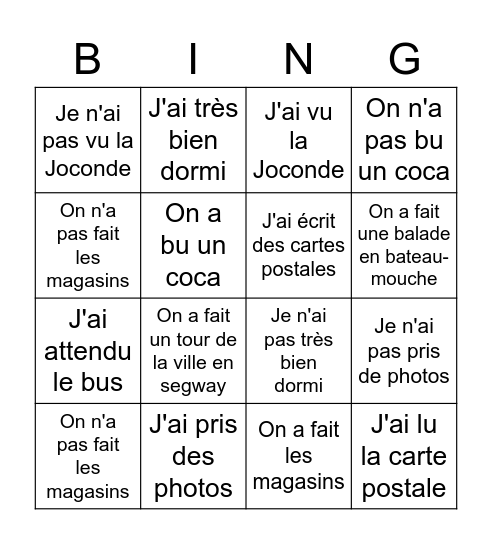 S2 French: mon album photos Bingo Card